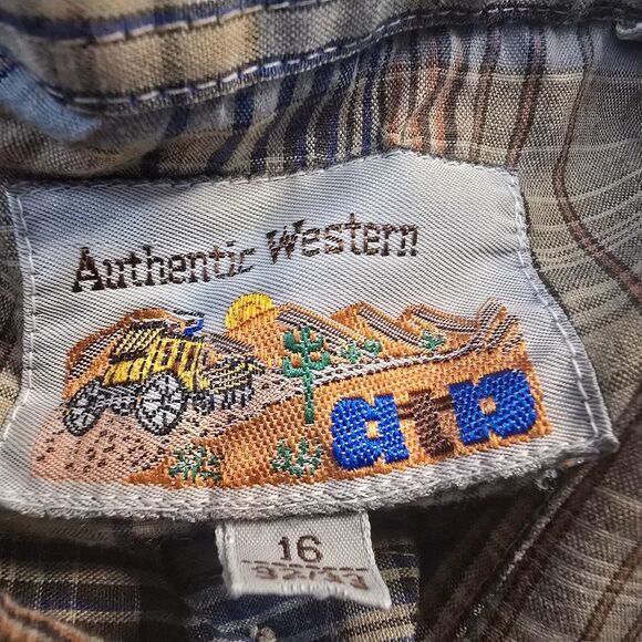 ATB Authentic Western Shirt Men 16 32/33 Brown Blue Plaid Snap Down - Picture 5 of 16